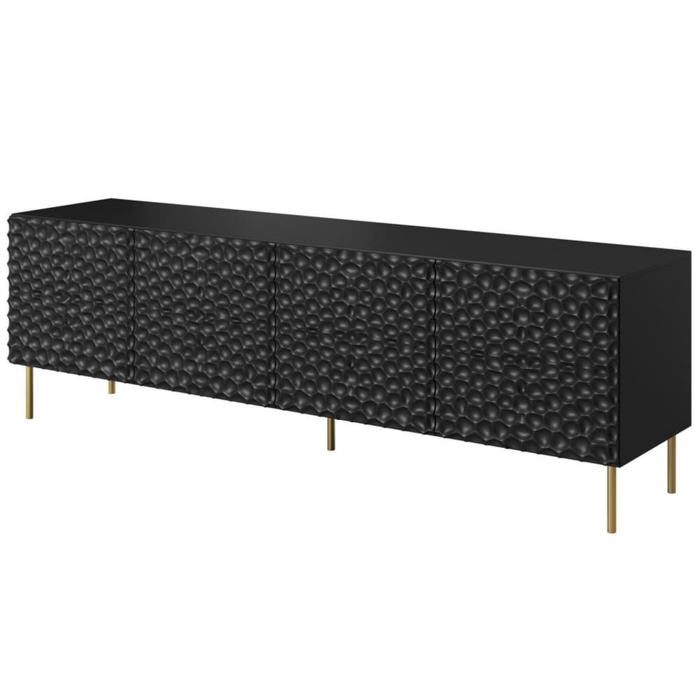 Buffet bas 4 portes noir mat à façades en relief 190 cm - SUMOC