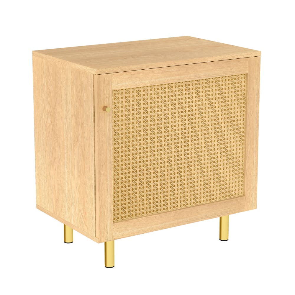 Petit buffet bas URBAN MEUBLE 60 cm à porte en rotin tressé et pieds dorés