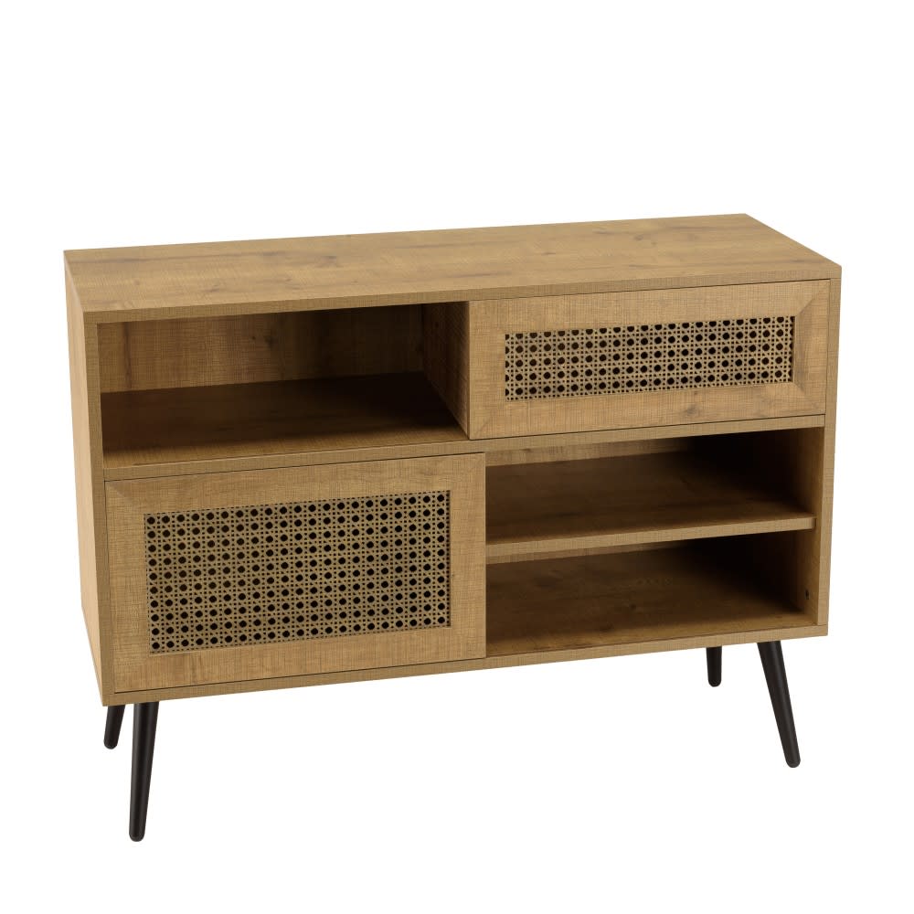 Petit buffet bas CHARLIE effet cannage avec 3 niches 95 cm