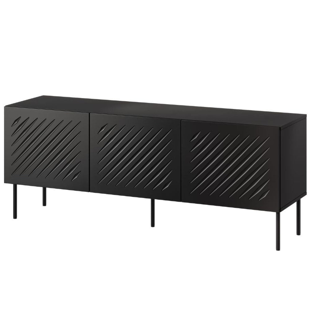Buffet bas ABYS noir mat 150 cm à 3 portes et façade en relief
