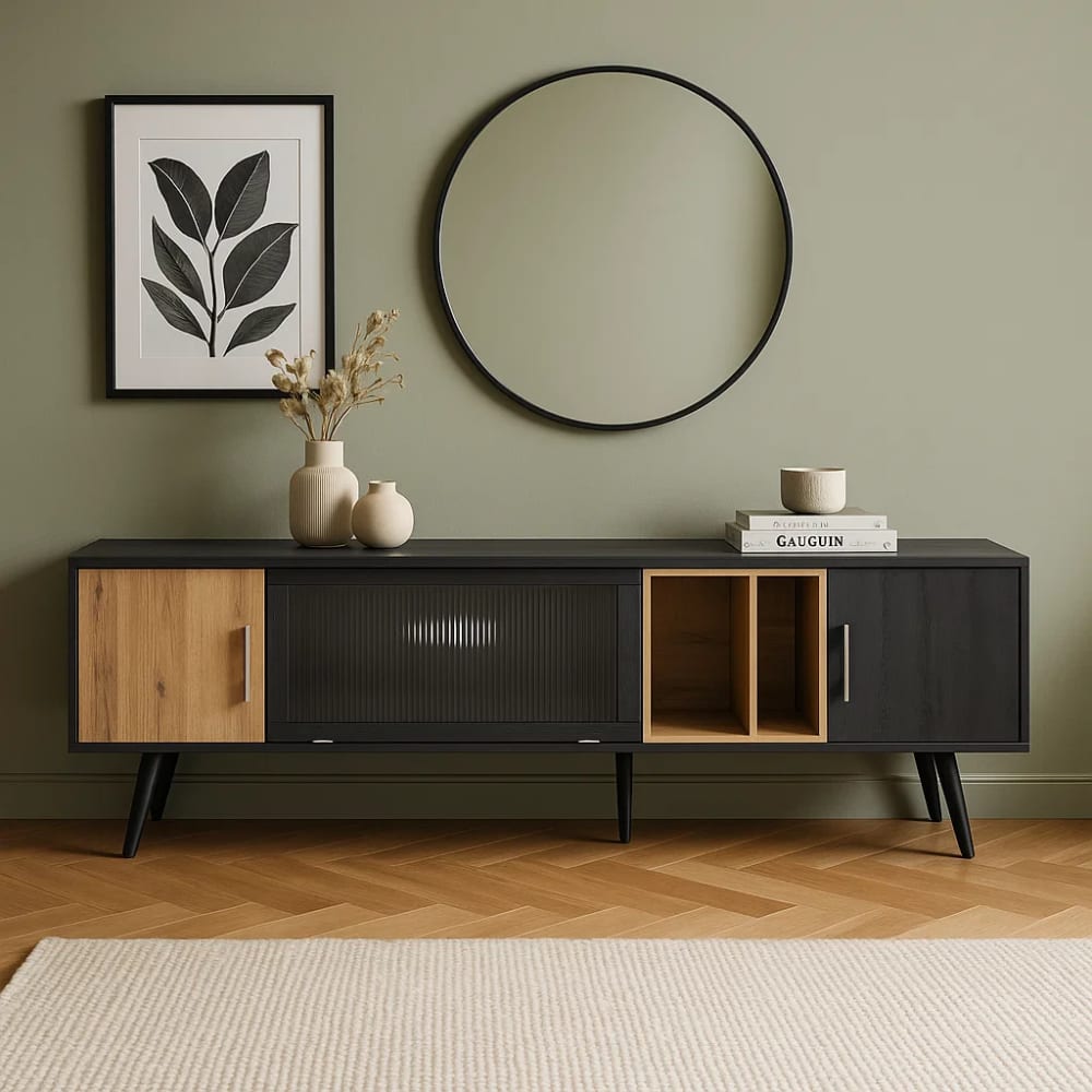 Buffet URBAN MEUBLE portes ouvertes sur les volumes de rangement