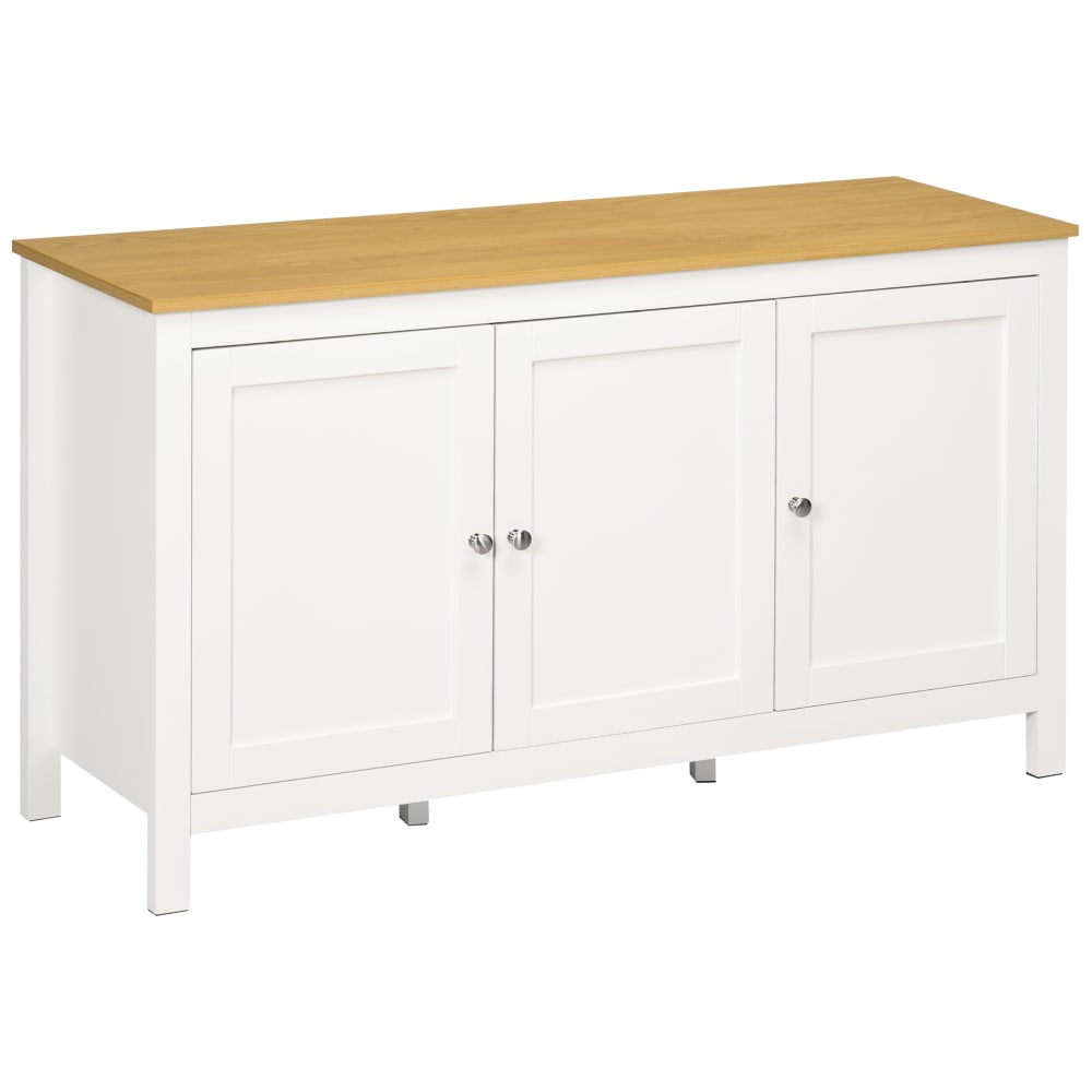 Buffet HOMCOM blanc et bois clair 120 cm avec 3 portes et 2 tiroirs