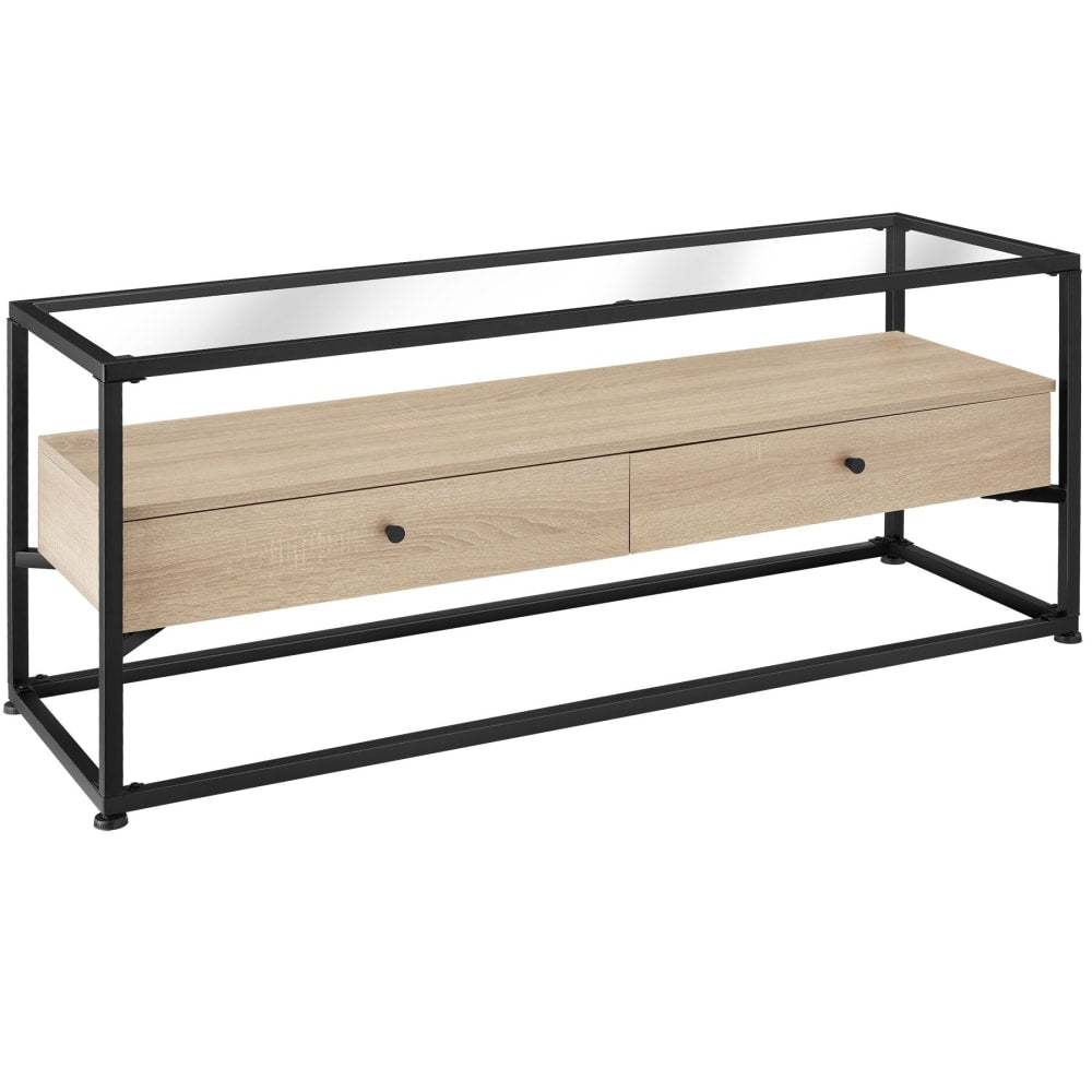 Buffet bas industriel MAIDENHEAD bois clair 121 cm avec plateau en verre