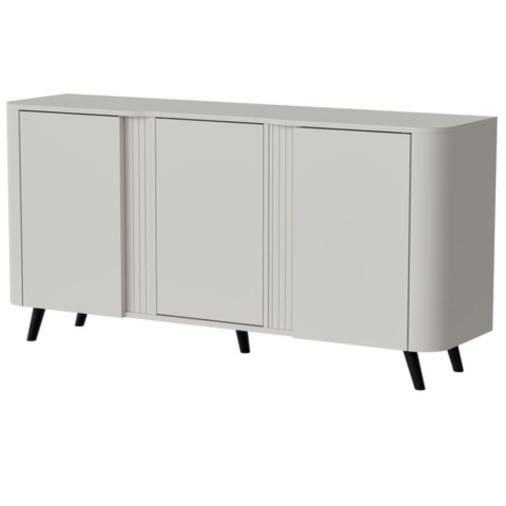 Buffet bahut VIALI beige mat 150 cm à 3 portes sans poignées