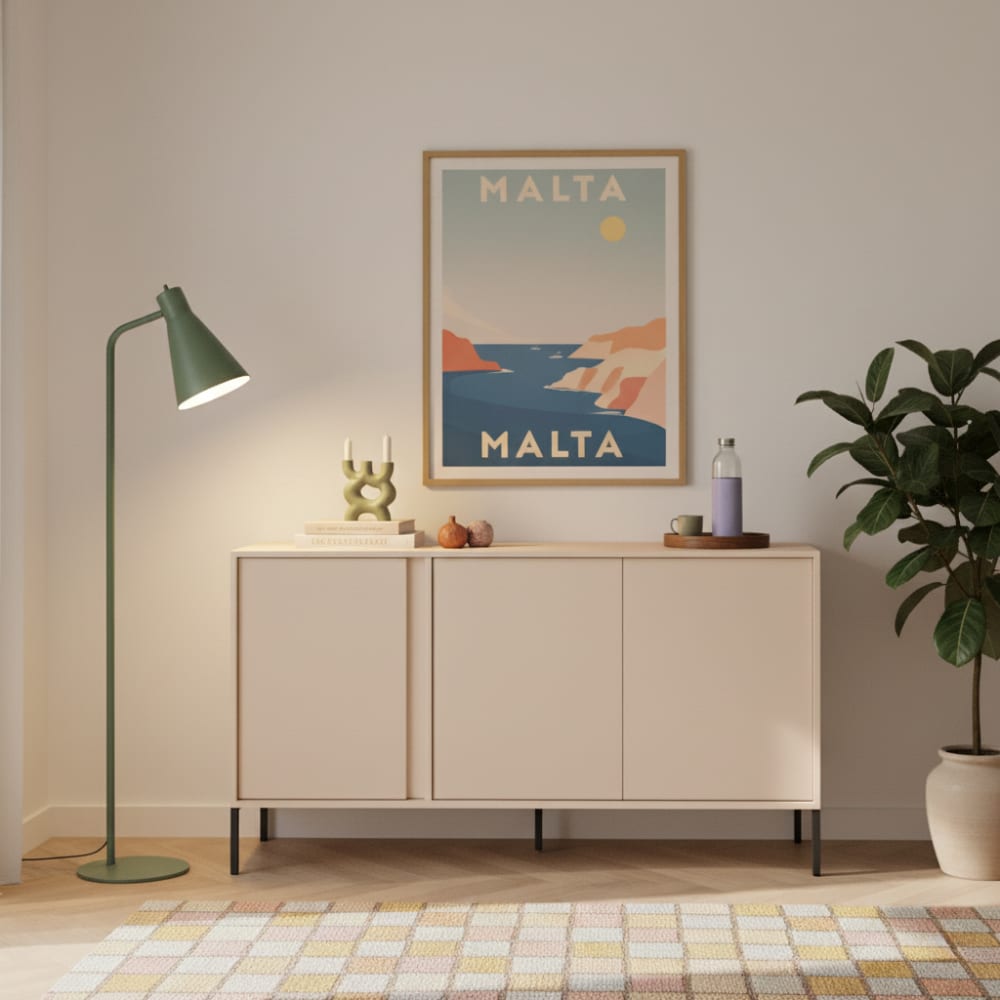 Détail de la façade beige mat du buffet HULDA