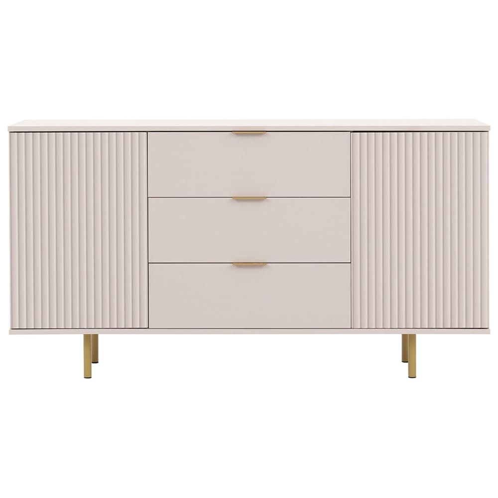 Buffet enfilade MONICA beige 2 portes et 3 tiroirs pieds métal 150 cm