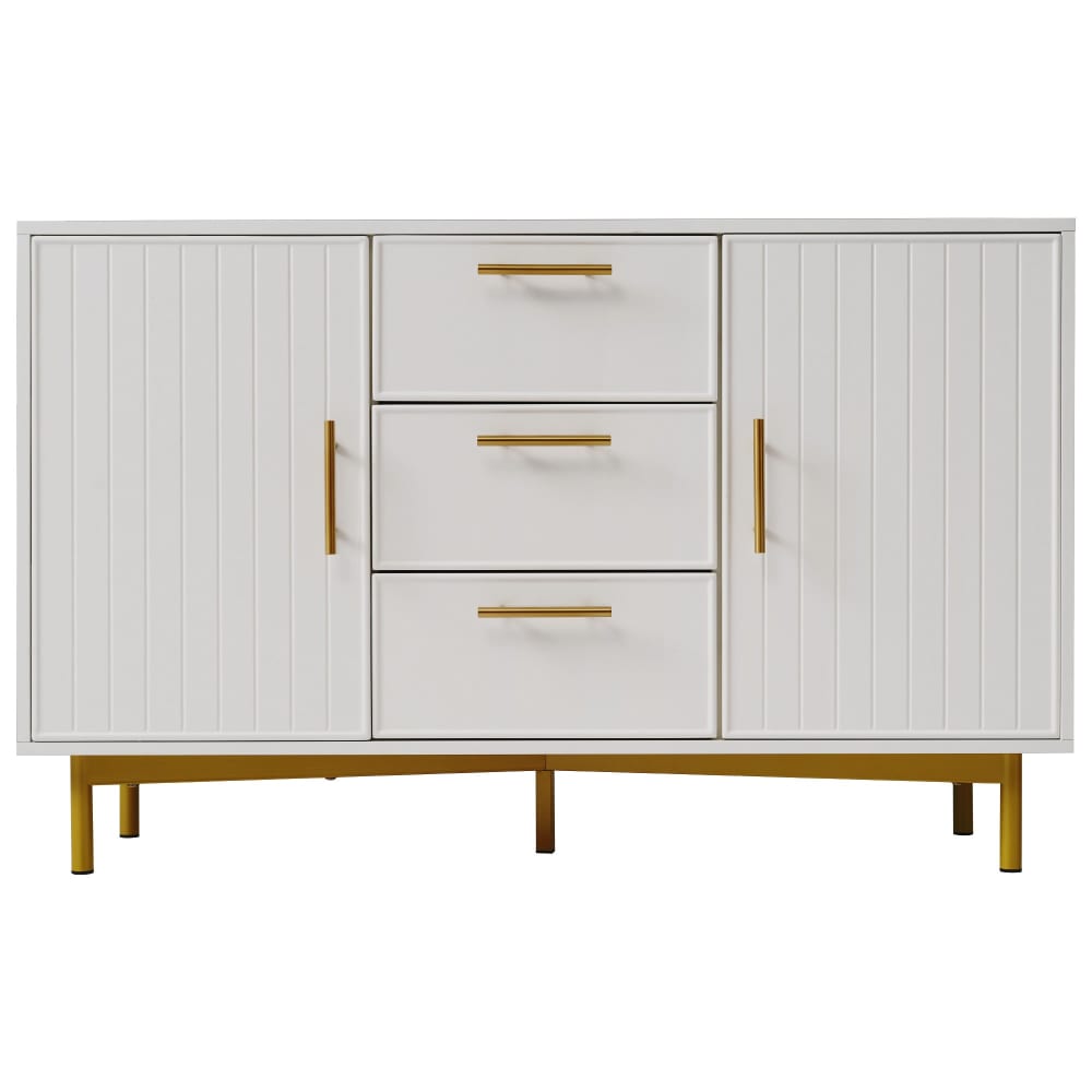 Buffet blanc rainuré 2 portes et 3 tiroirs détails dorés 120 cm - URBAN MEUBLE