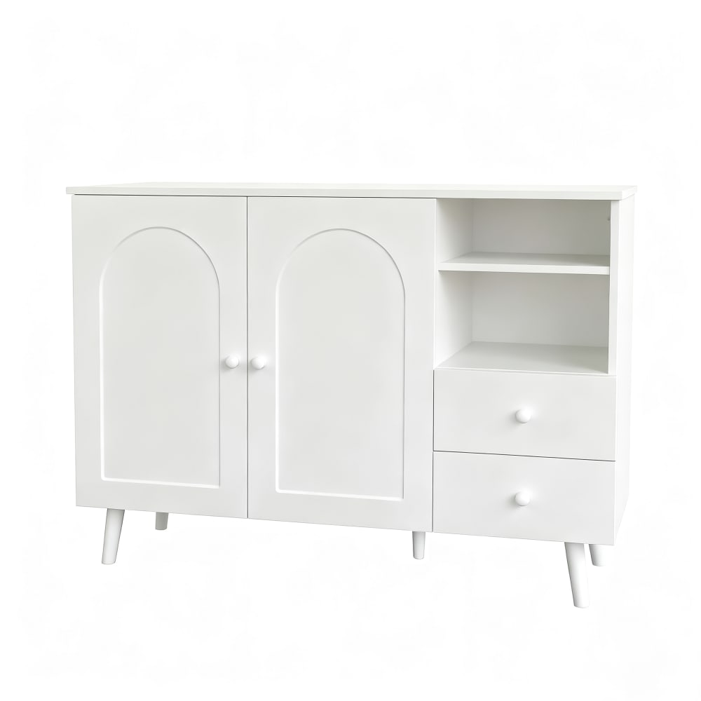 Buffet blanc URBAN MEUBLE 118 cm à 2 portes courbées et pieds en bois