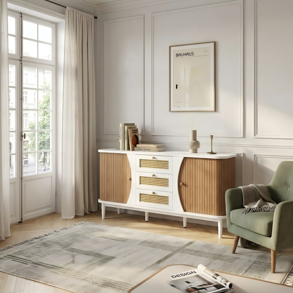 Détail du cannage des portes du buffet URBAN MEUBLE