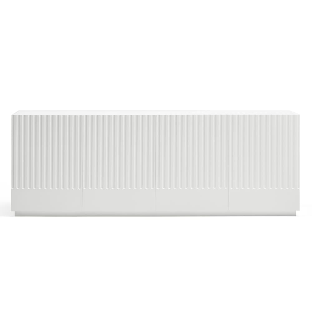 Grand buffet DORIC blanc laqué 198 cm à 4 portes cannelées