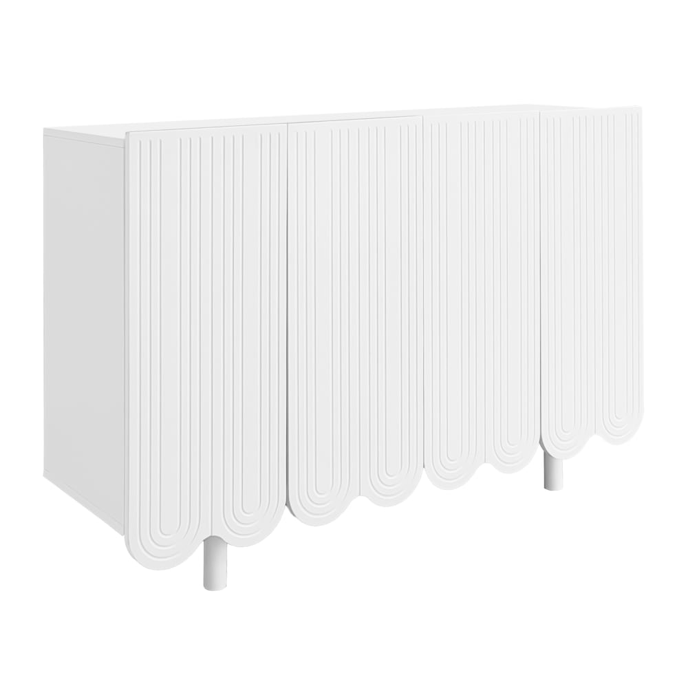 Buffet blanc URBAN MEUBLE 120 cm avec 4 portes sculptées motif goutte