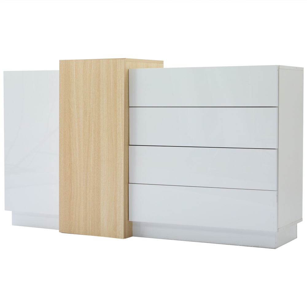 Buffet URBAN MEUBLE blanc brillant 140 cm avec 2 portes et 4 tiroirs