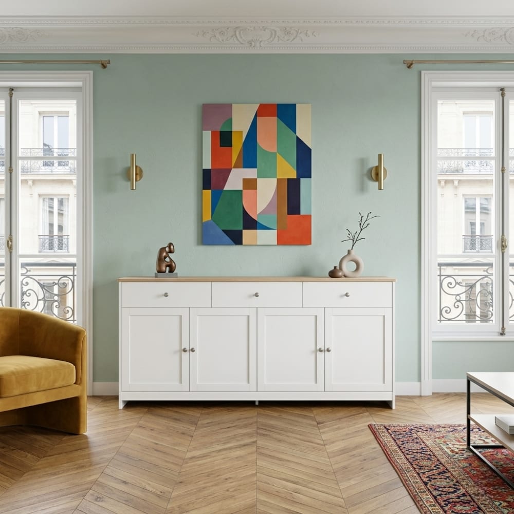 Détail des poignées argentées du buffet URBAN MEUBLE