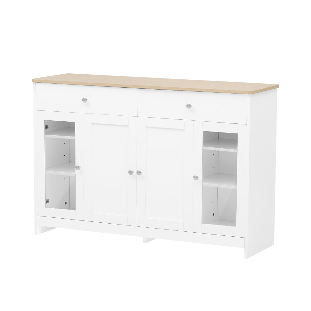 Buffet vaisselier campagne 4 portes et 2 tiroirs blanc et bois 120 cm - URBAN MEUBLE