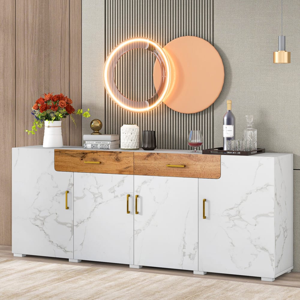 Détail du placage effet marbre du buffet URBAN MEUBLE