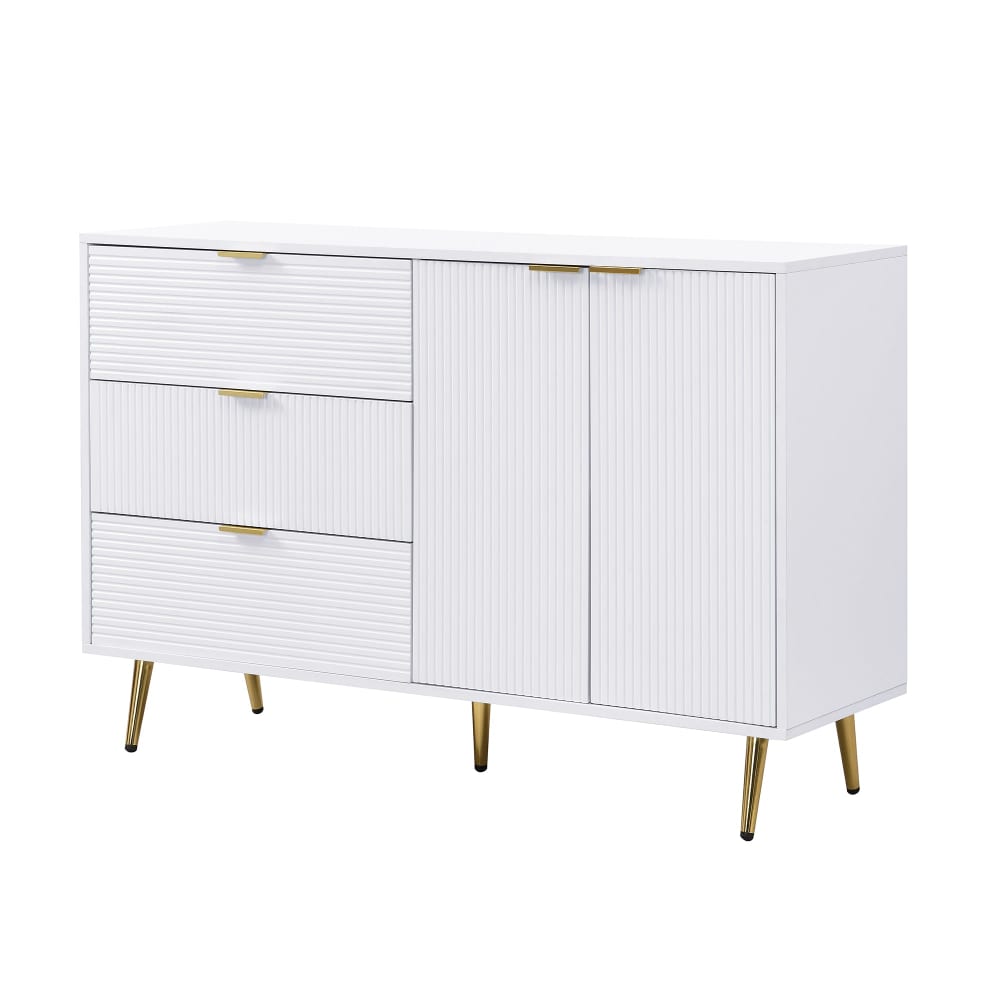 Buffet 2 portes et 3 tiroirs blanc ondulé détails dorés 120 cm - URBAN MEUBLE