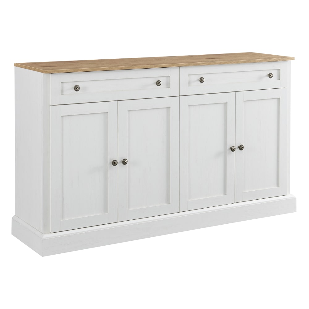 Buffet enfilade URBAN MEUBLE blanc et chêne 150 cm avec 4 portes et 2 tiroirs