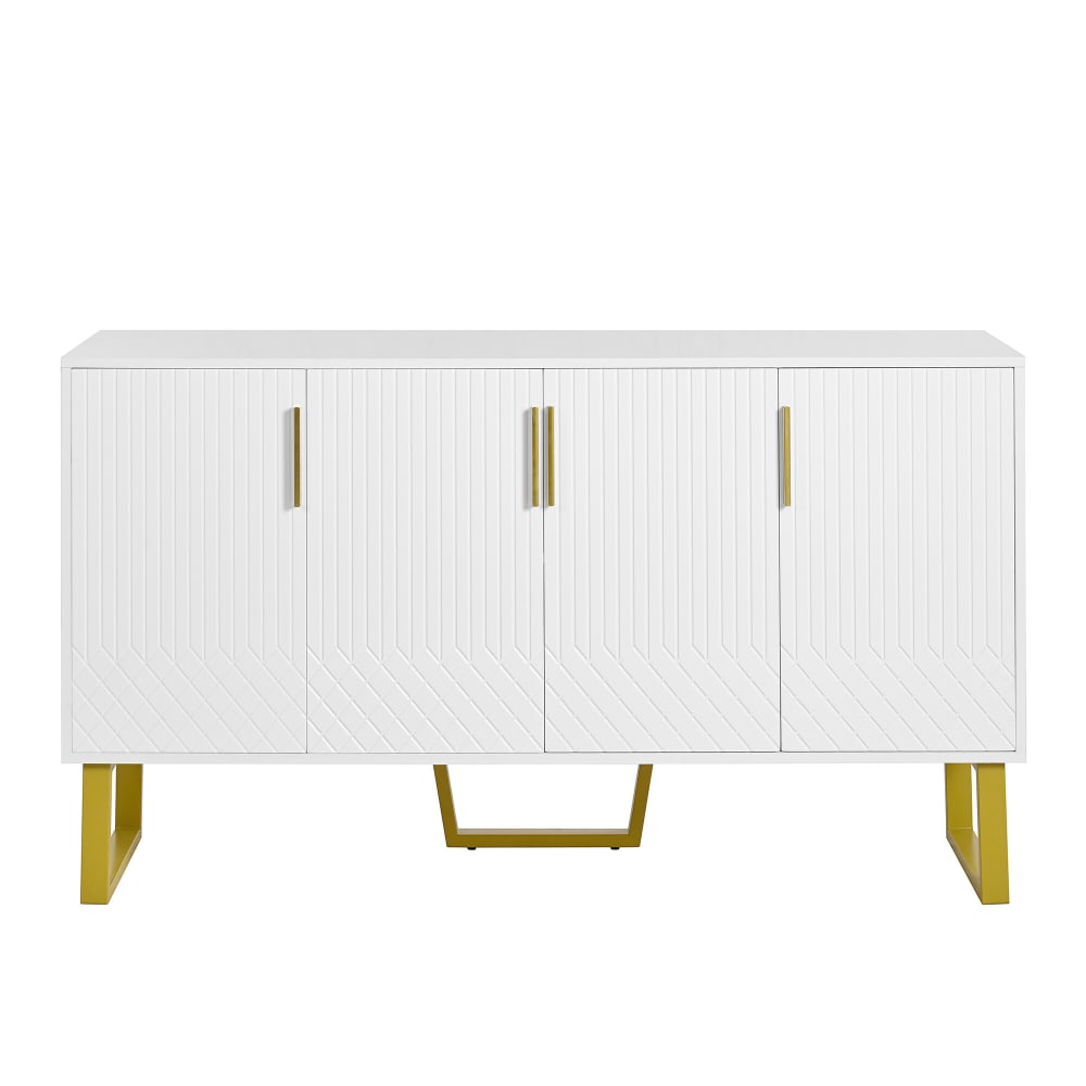 Buffet URBAN MEUBLE blanc laqué 140 cm à motif géométrique et pieds dorés
