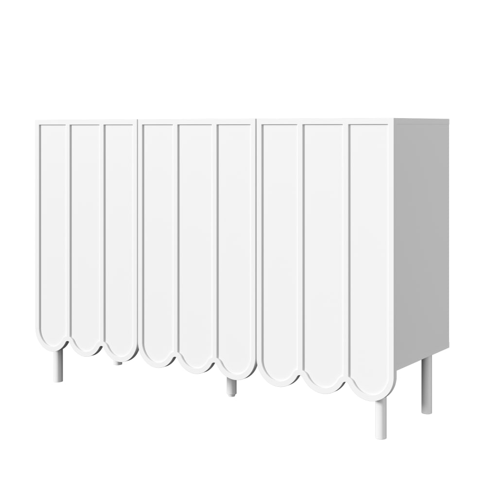 Buffet URBAN MEUBLE blanc 120 cm à 3 portes ondulées sans poignée