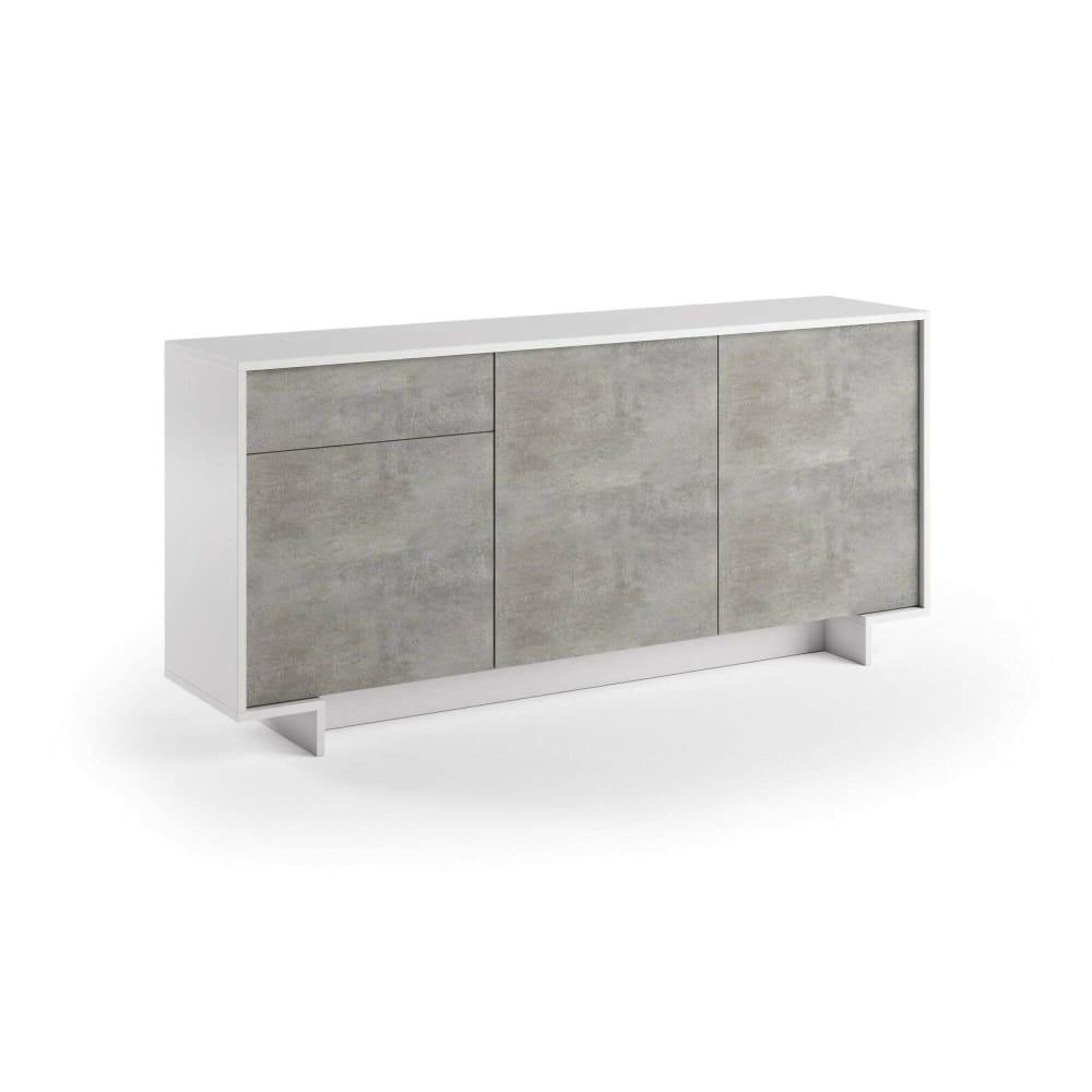Buffet bas ARONNE blanc et gris ciment 170 cm avec 3 portes