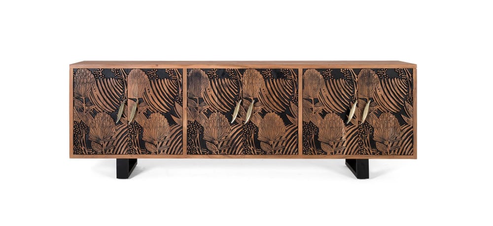 Très grand buffet TROPICANA en acacia massif 6 portes 220 cm