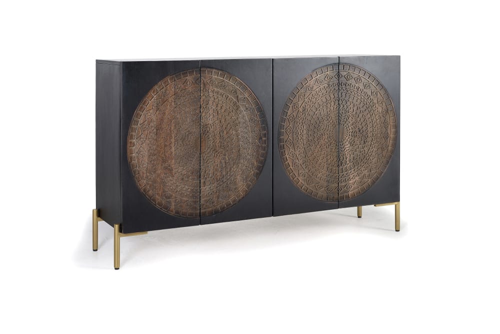 Buffet enfilade PARIS en manguier noyer vieilli 4 portes 145 cm