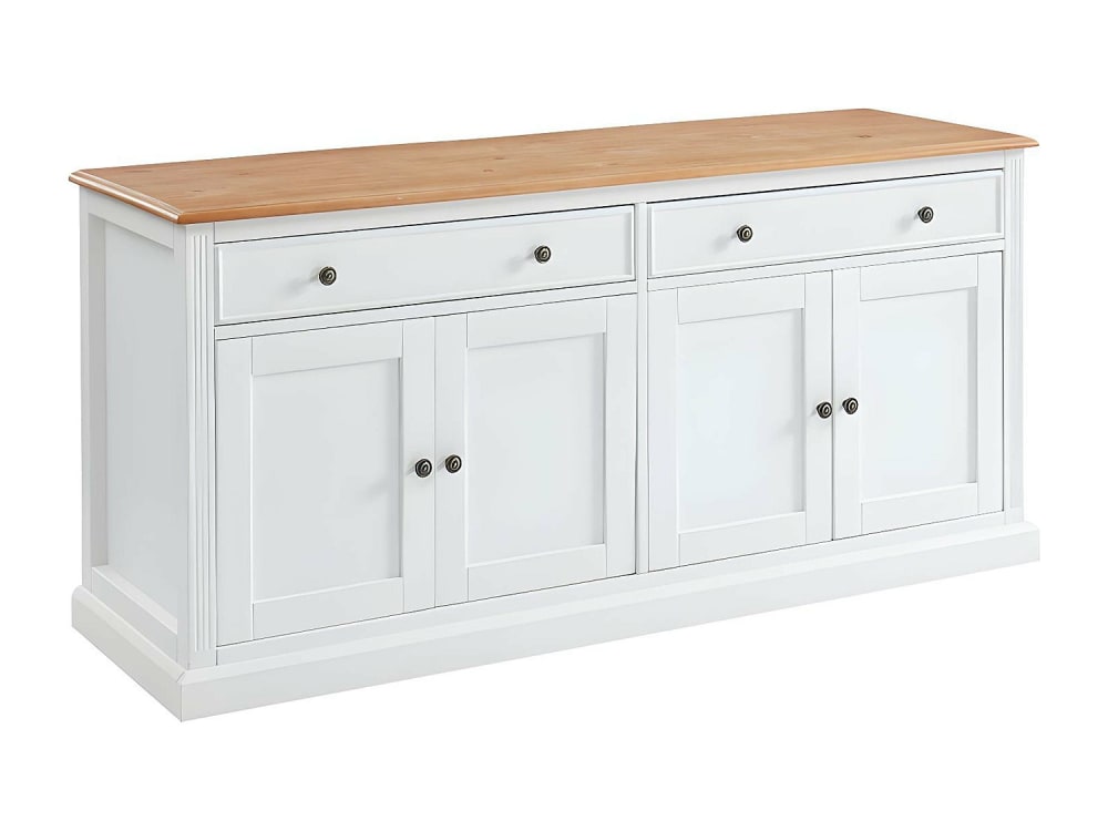 Buffet bahut HONFLEUR en pin massif blanc 4 portes 2 tiroirs 160 cm