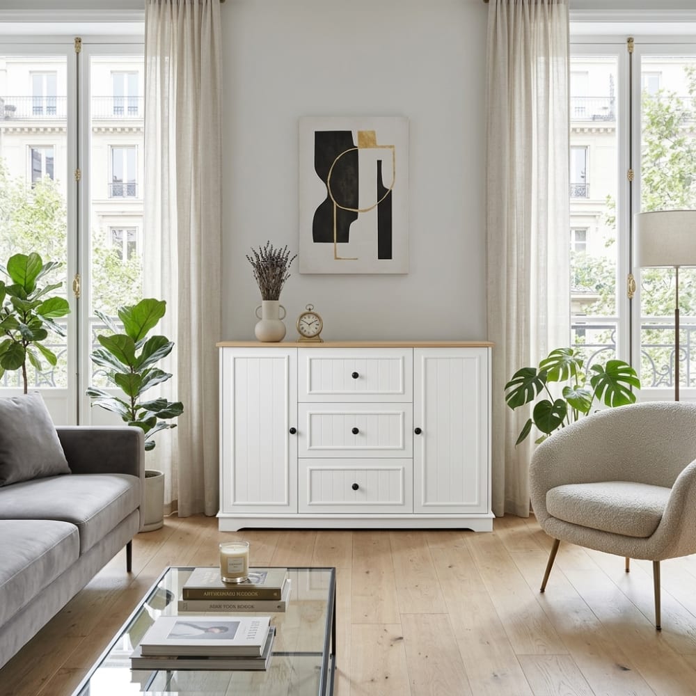 Détail du plateau effet bois du buffet URBAN MEUBLE