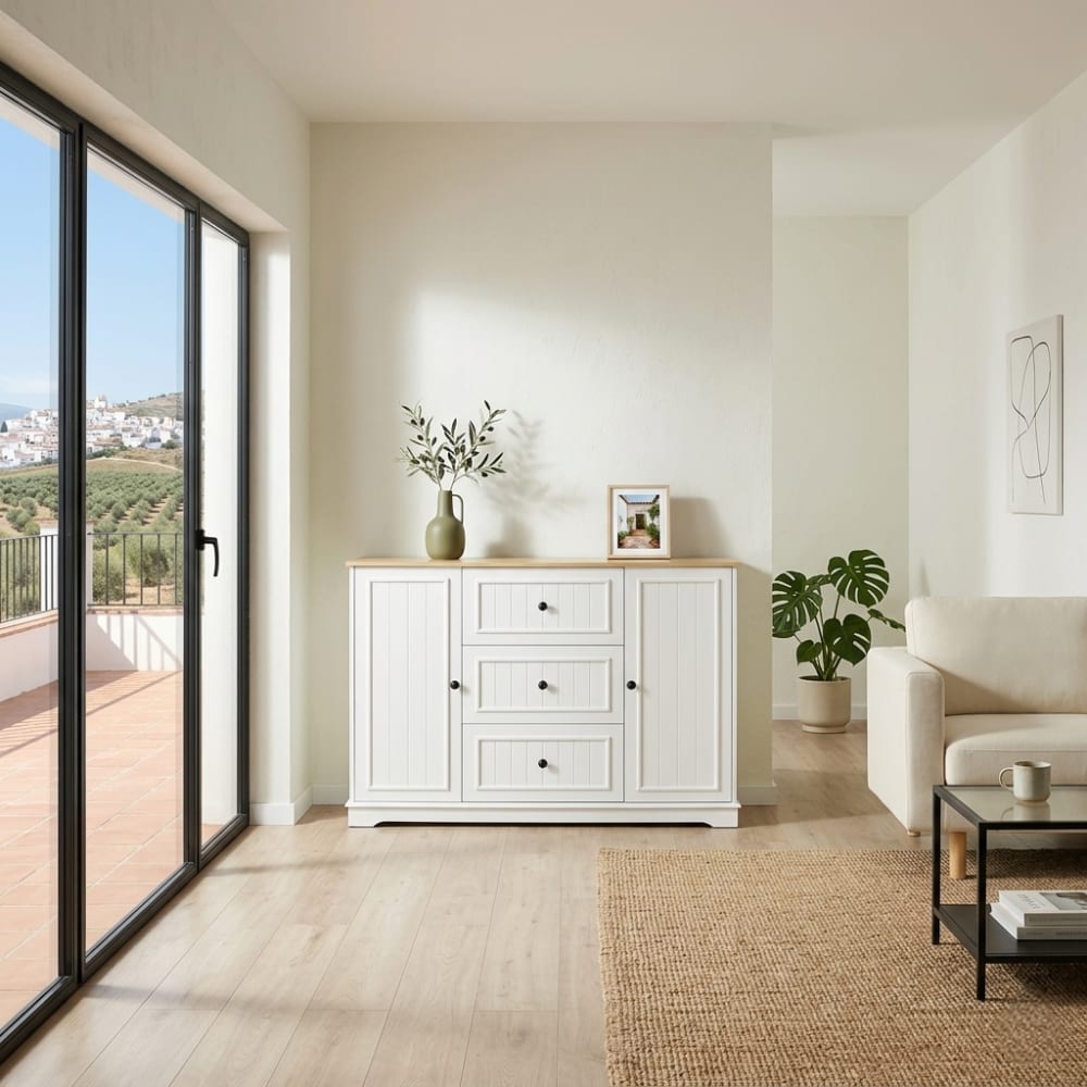 Buffet URBAN MEUBLE tiroirs et portes ouverts