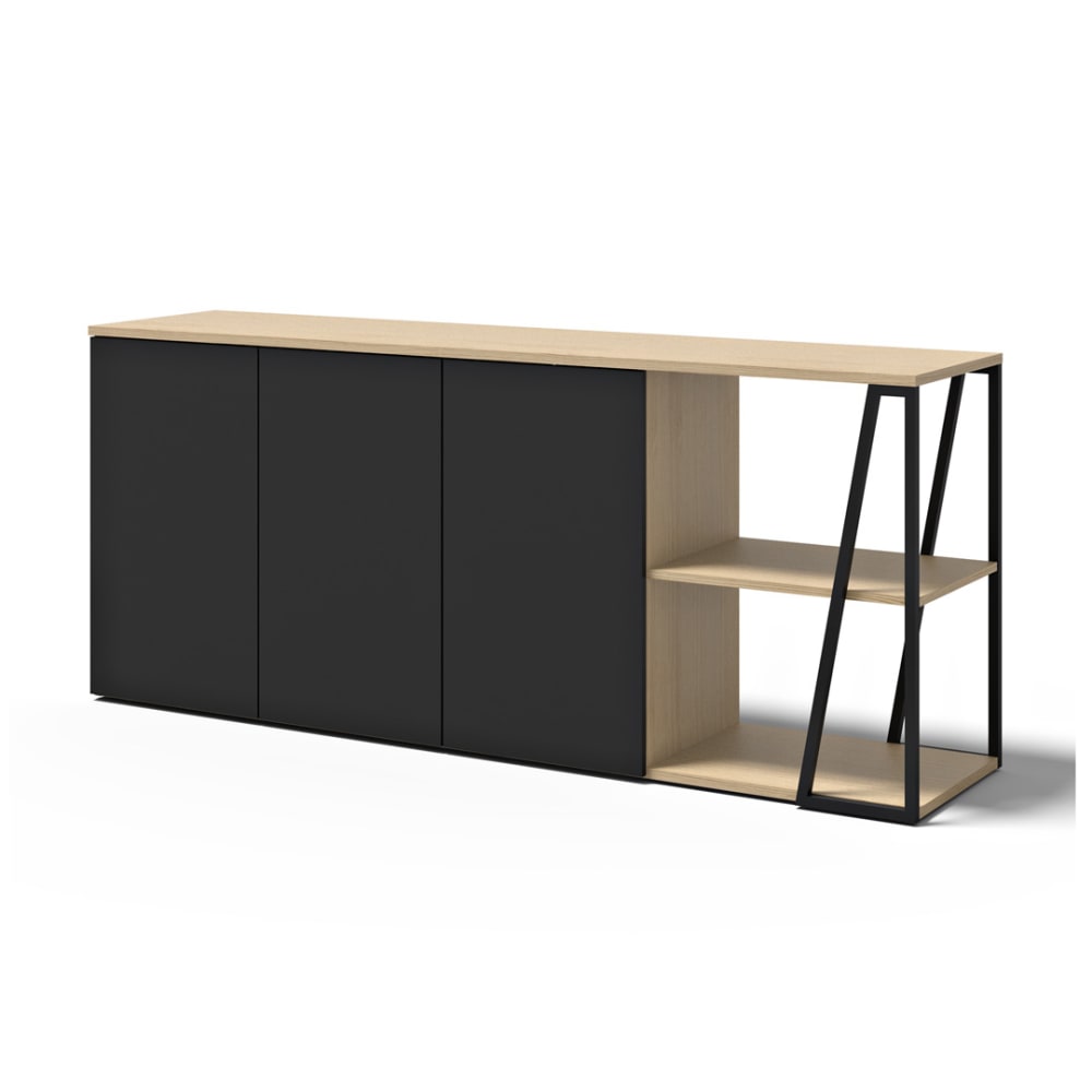 Buffet enfilade ALBI placage chêne clair et métal noir 190 cm