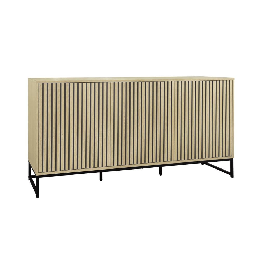 Grand buffet LISBONNE contemporain effet bois rainuré 160 cm avec 3 portes