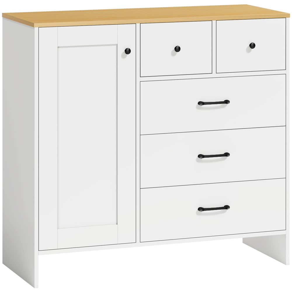Buffet de cuisine HOMCOM blanc et chêne 100 cm avec 5 tiroirs