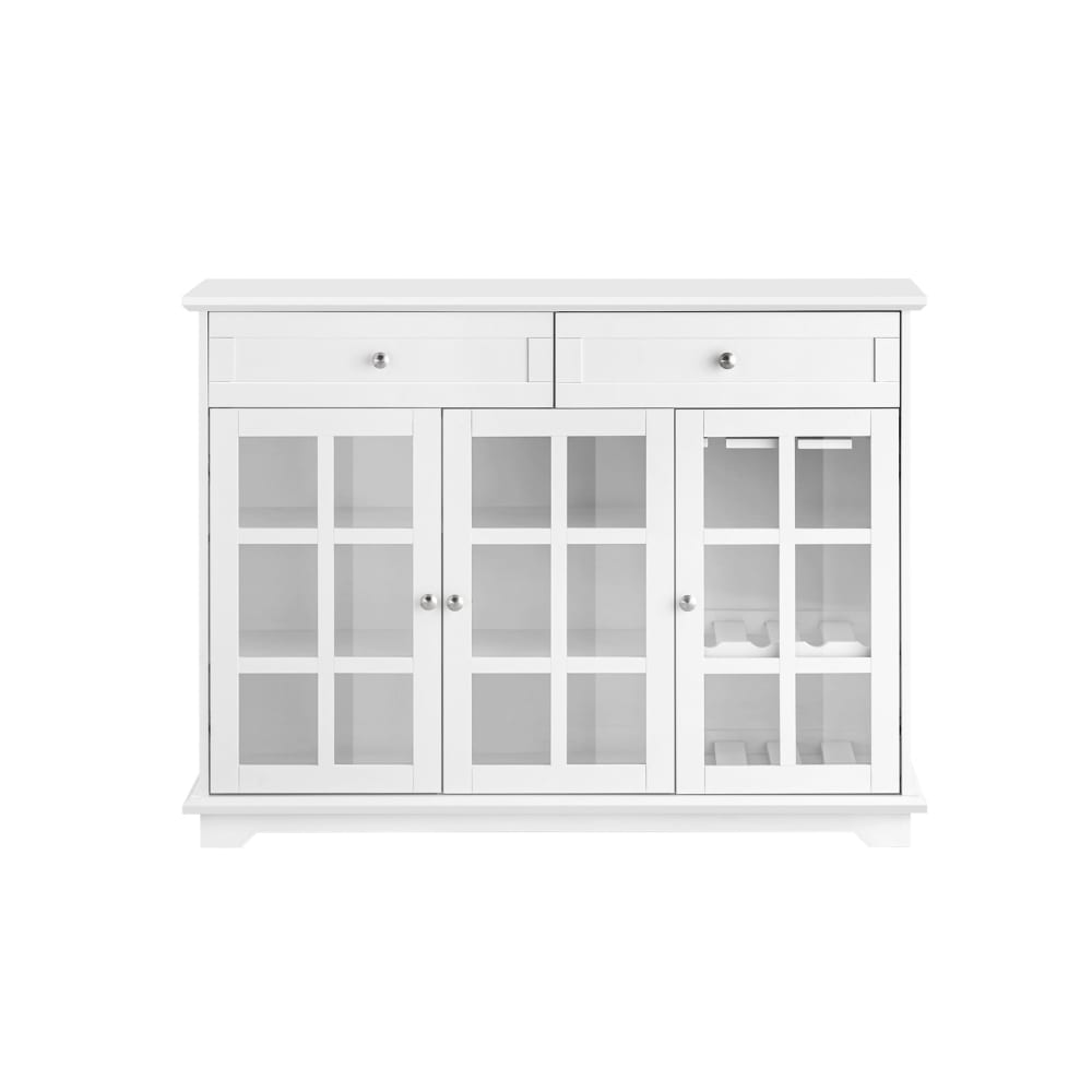 Buffet de cuisine SOBUY blanc 2 portes vitrées et 2 tiroirs 119 cm
