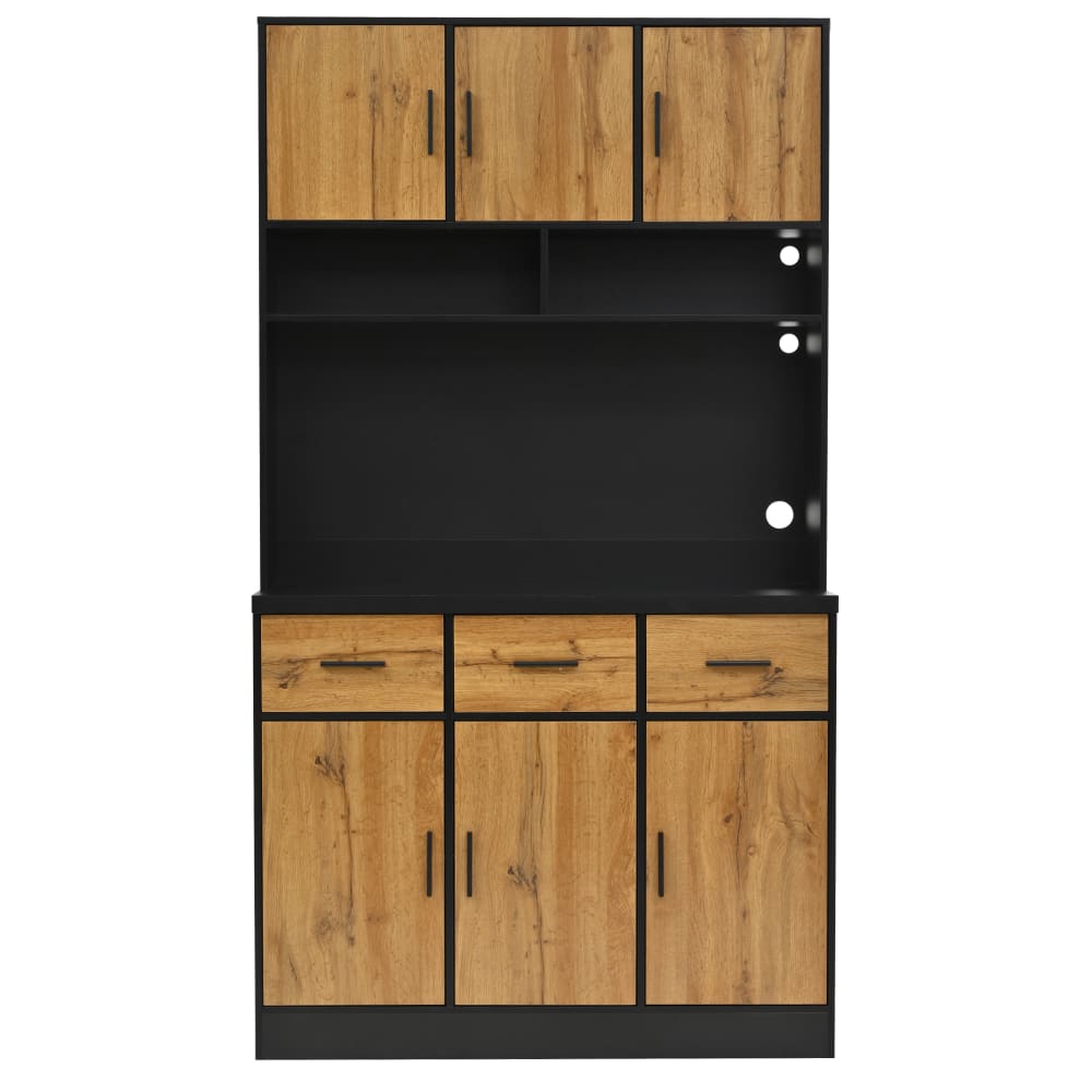 Buffet haut de cuisine URBAN MEUBLE anthracite et bois clair 100 cm avec LED