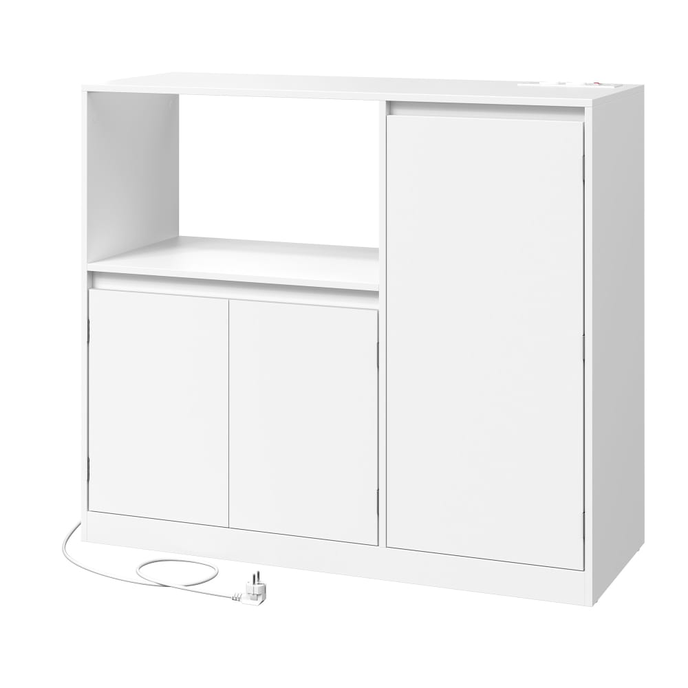 Petit buffet de cuisine KAILYN blanc 90 cm avec étagère micro-ondes