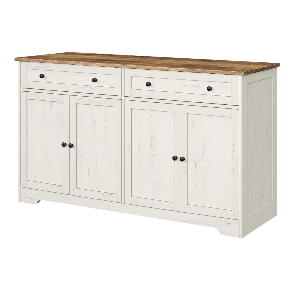 Buffet de cuisine SIREN blanc 140 cm avec 4 portes et 2 tiroirs