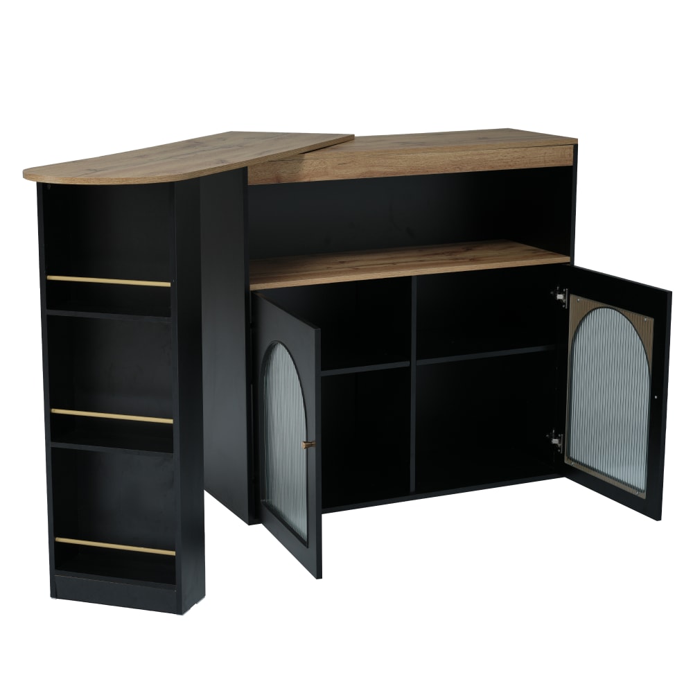 Buffet haut URBAN MEUBLE en bois et métal noir avec portes en verre strié