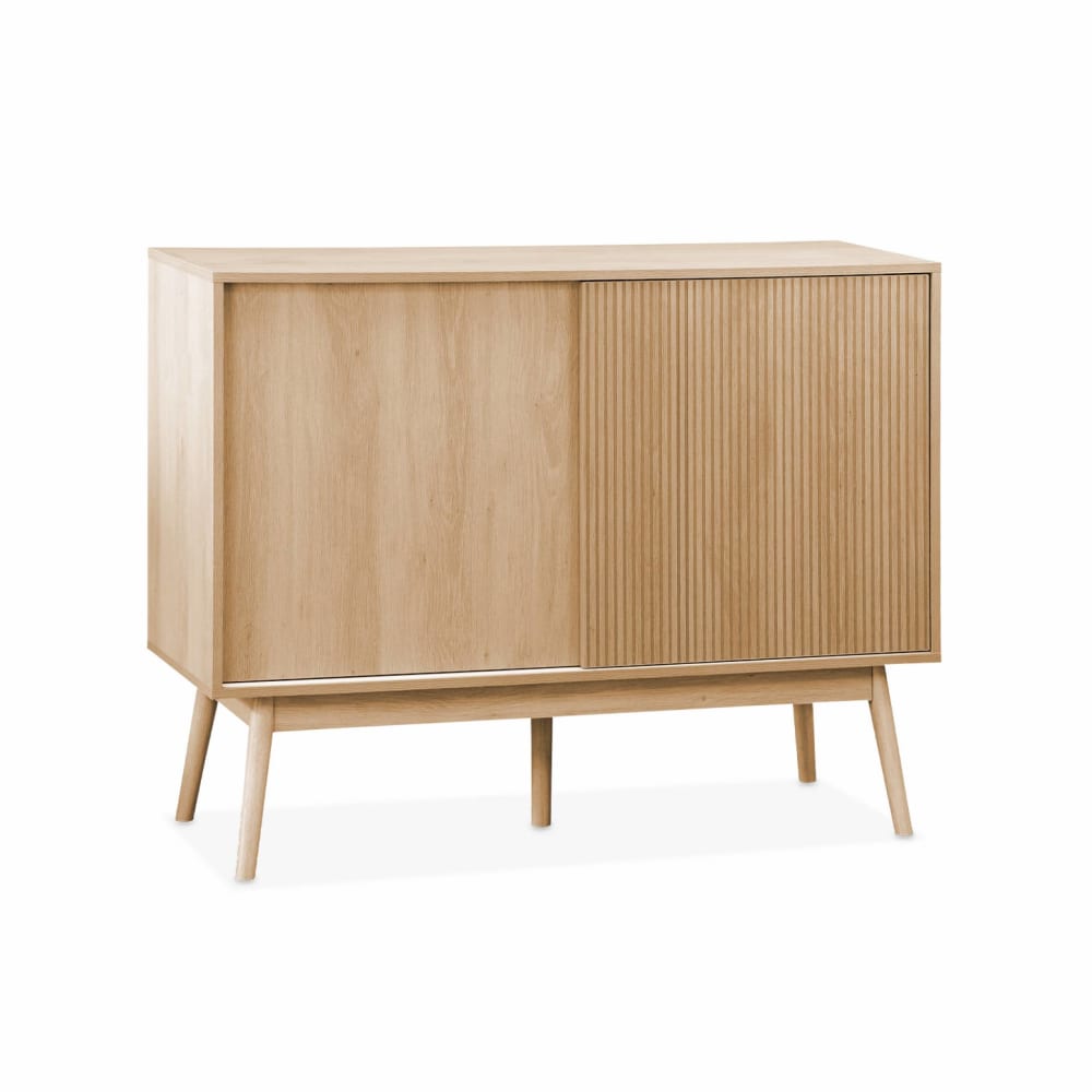 Petit buffet LINEAR 2 portes coulissantes décor bois pieds pin massif 115 cm