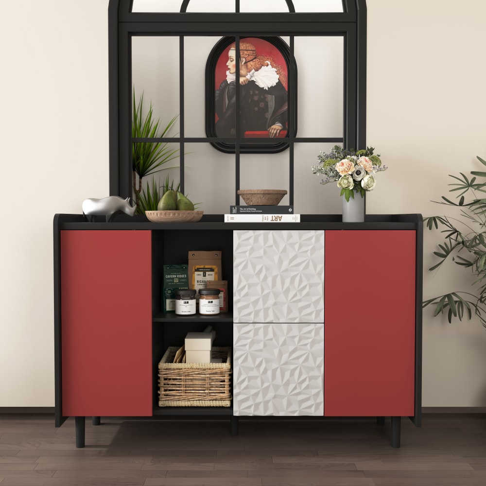 Buffet URBAN MEUBLE avec placard ouvert et niches garnies