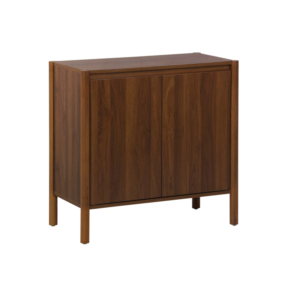 Petit buffet HARMONY décor noyer 80 cm à 2 portes et pieds en hévéa
