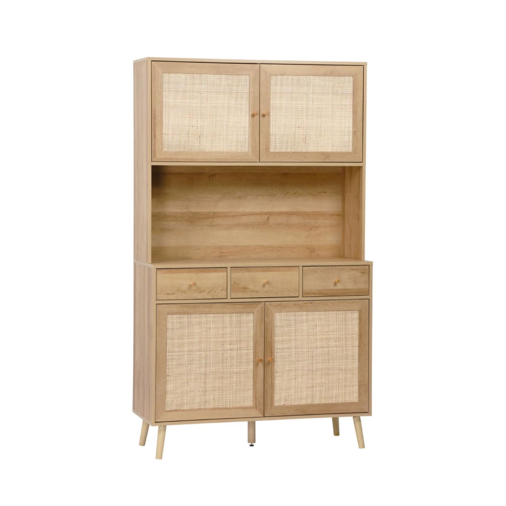 Buffet vaisselier haut SWEEEK cannage naturel 110 cm à 4 portes