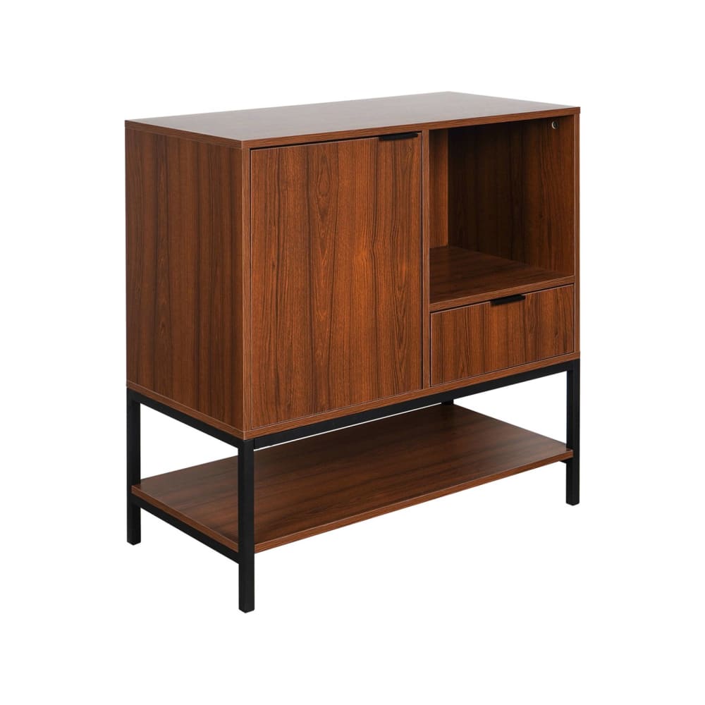 Buffet bas SWEEEK décor noyer et métal noir 80 cm avec 1 porte et 1 tiroir