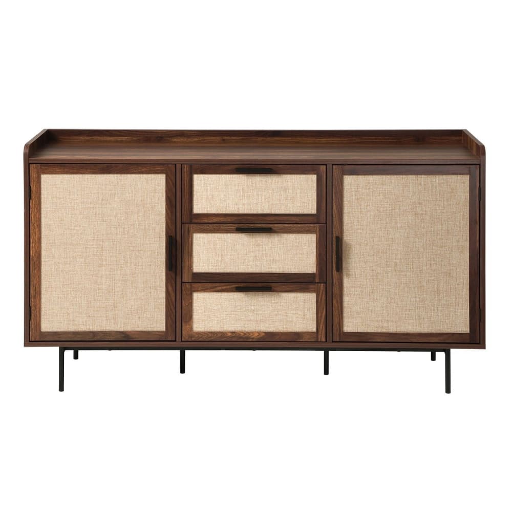 Buffet JETSON décor noyer et façades en tissu beige 140 cm
