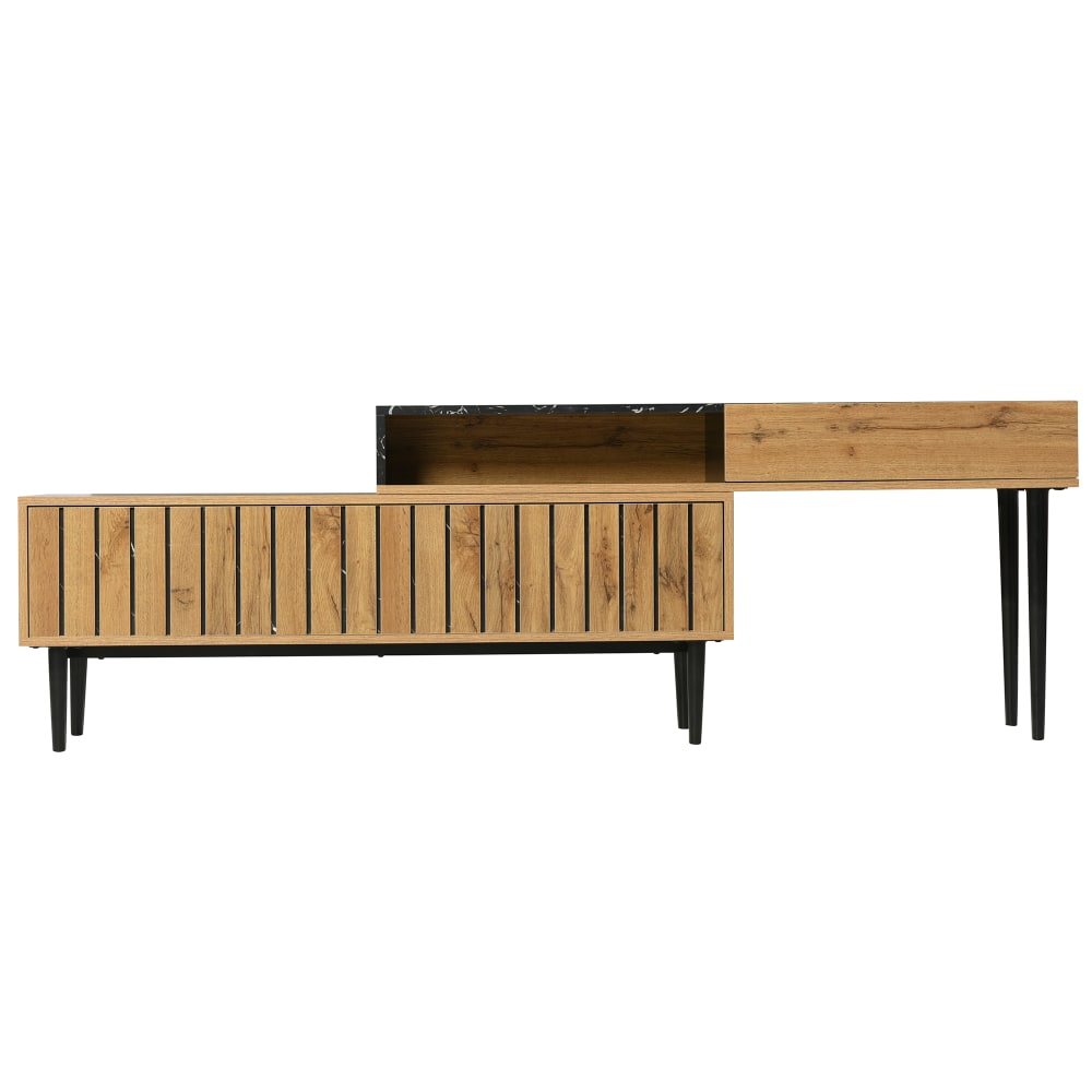 Buffet design URBAN MEUBLE en bois naturel et marbre noir 129 cm