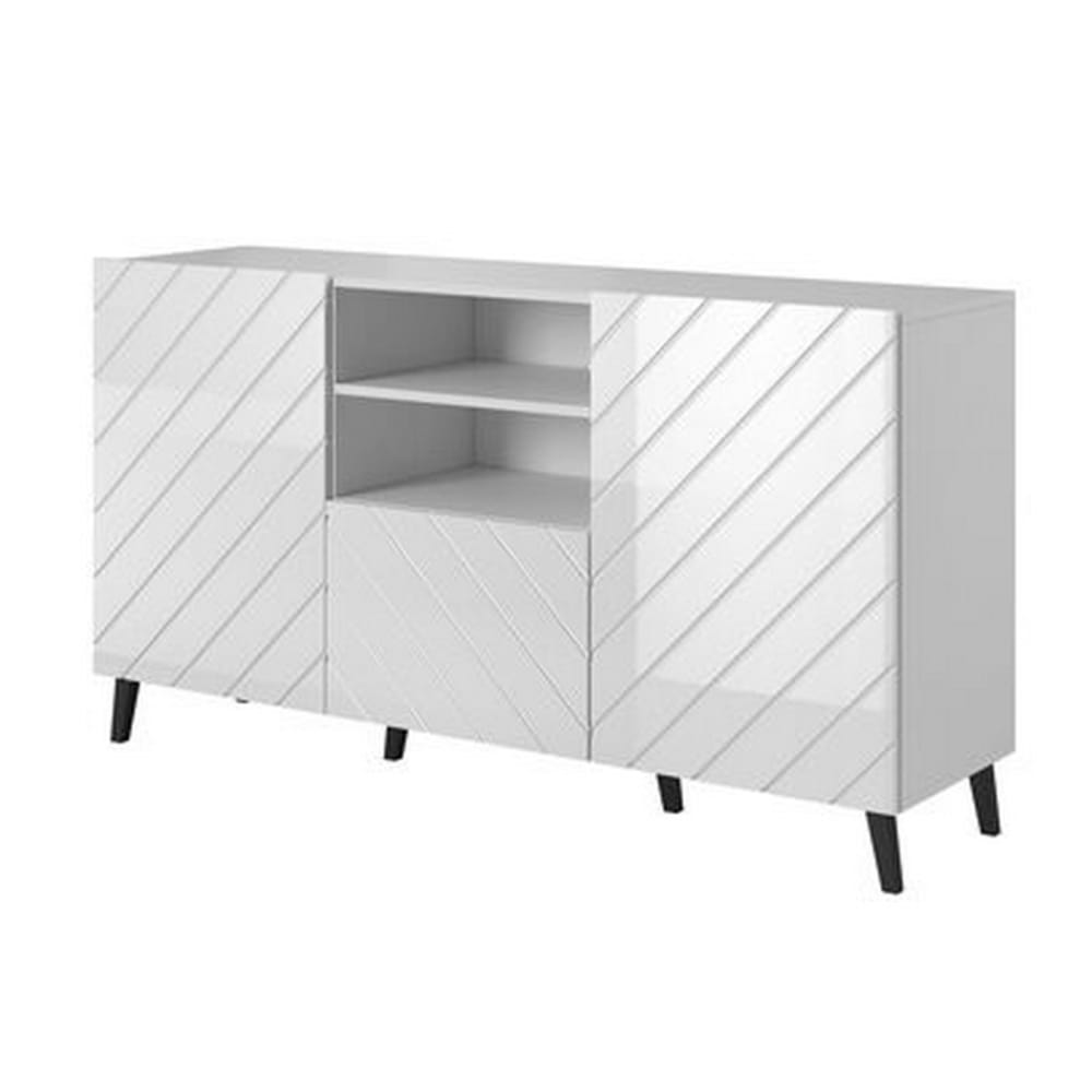 Buffet bahut 2 portes et 1 tiroir blanc brillant 150 cm - YAKA