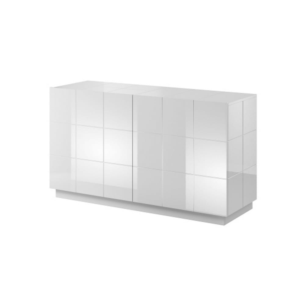 Buffet bahut blanc brillant 2 portes éclairage LED bleu 138 cm - FLOW