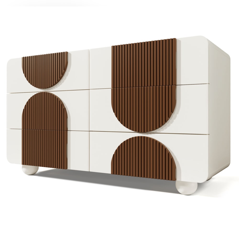 Buffet bas URBAN MEUBLE blanc et marron 121 cm à relief demi-lune