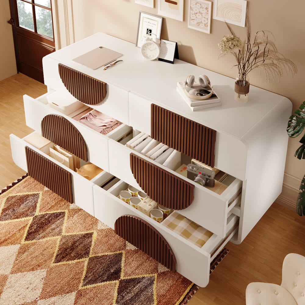 Buffet URBAN MEUBLE tiroirs ouverts et pieds sphériques