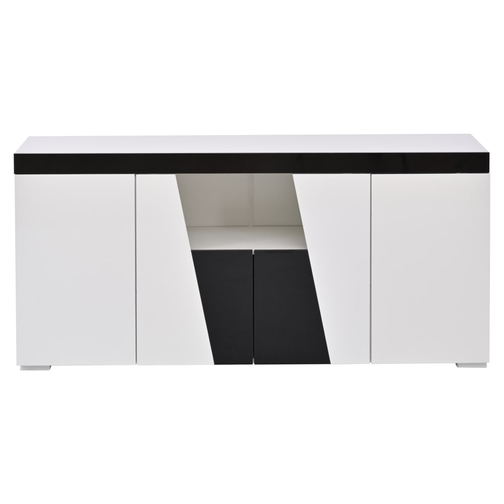 Buffet URBAN MEUBLE blanc et noir 140 cm avec éclairage LED intégré