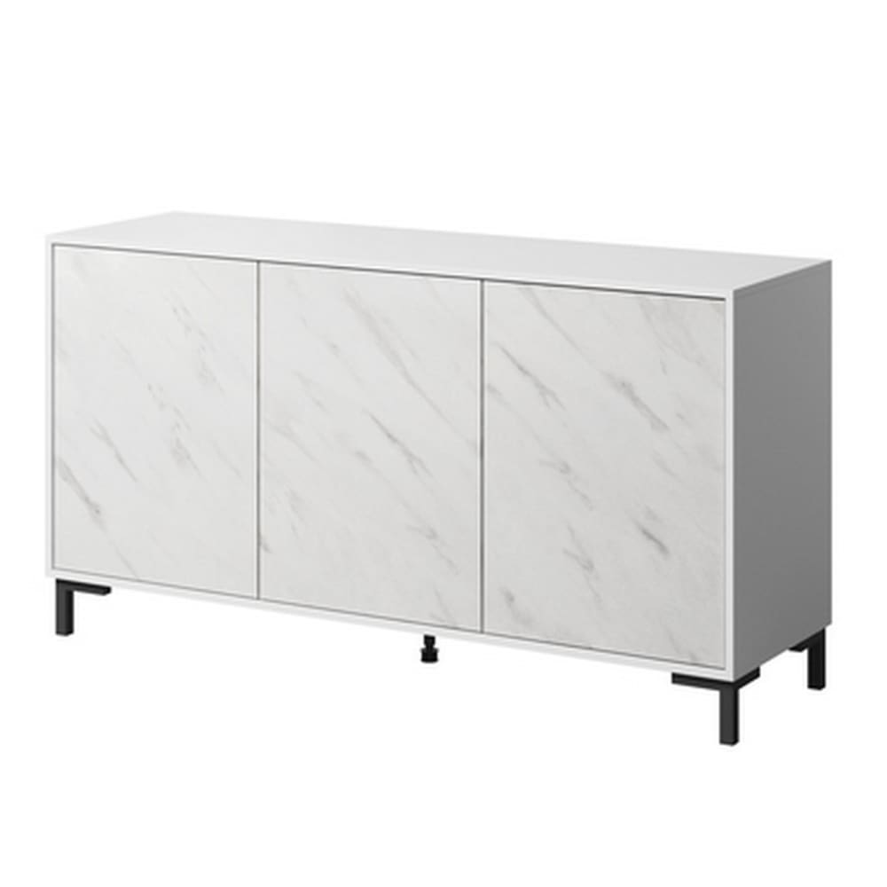 Buffet bahut KETLA blanc effet marbre 150 cm à 3 portes